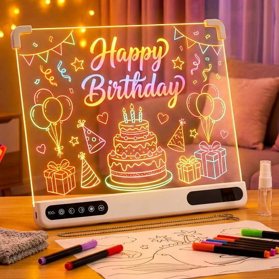Redsmile Led Drawing Board for Kids,13.7"X10"Rechargeable Light-Up Dry Erase Board with 7 Color Light Modes,Doodle Glow Drawing Board with 7 Markers and Tracing Book,Sketching Gift Toy for Kids