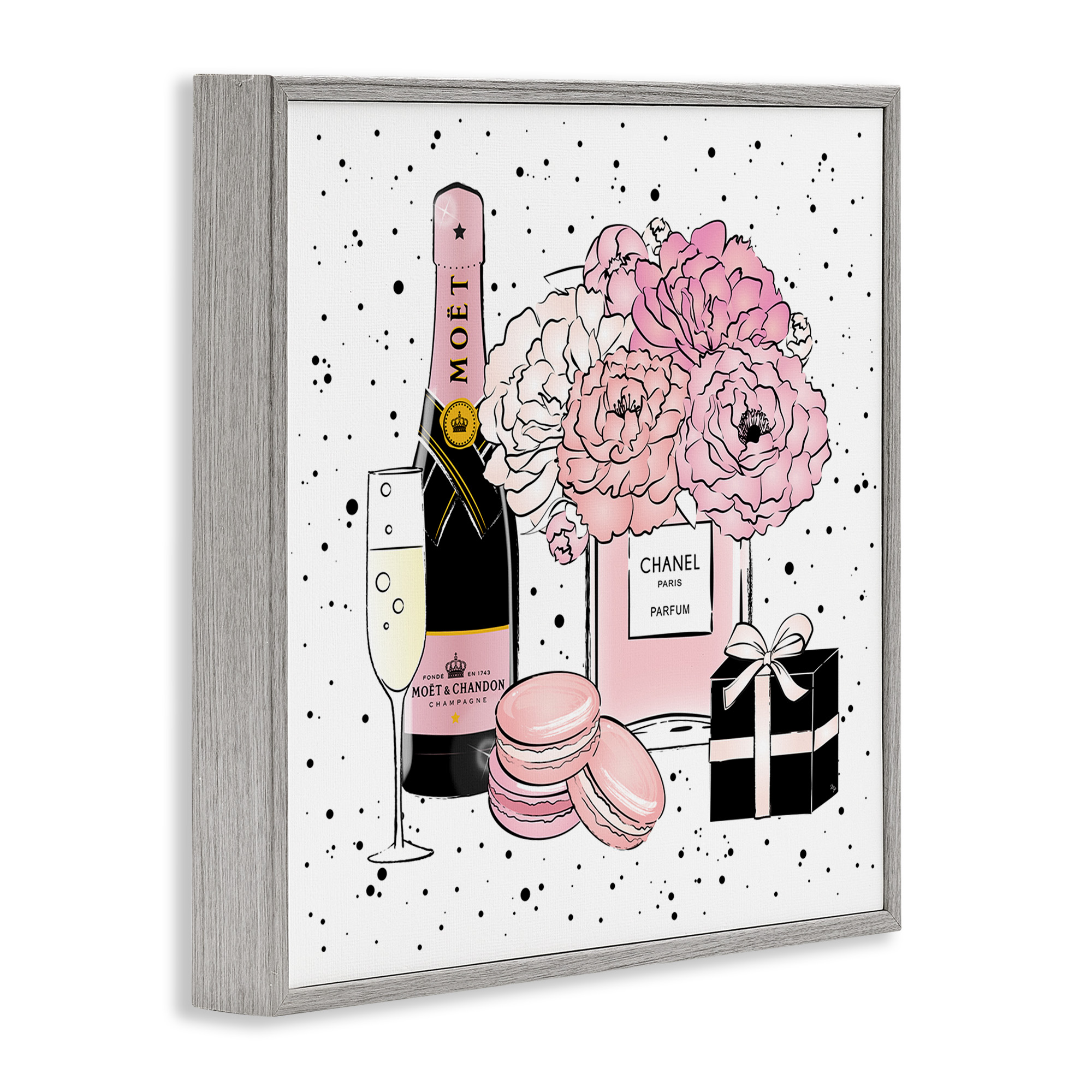 Stupell Industries Pink Glam Celebration Champagne Beauty & Fashion Painting Gray Framed Art Print Wall Art, 24 x 24