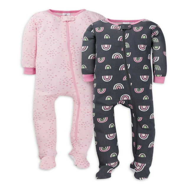 Pyjama en Coton Ajusté à Pieds pour Bébé et Fillette, Lot de 2