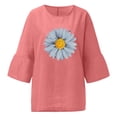 thumbnail image 3 of Hauts d'Été pour Femmes 2023 Femmes Été Aguichant Imprimé Régulier à Boutons Manches Trois Quarts Col Rond Bohémien T-Shirt Grande Taille pour Femmes, 3 of 4