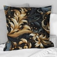 thumbnail image 2 of DESIGN ART Designart "Black And Gold Damask Flower Blossoms I" Damask Printed Throw Pillow 16 x 16, 2 of 5