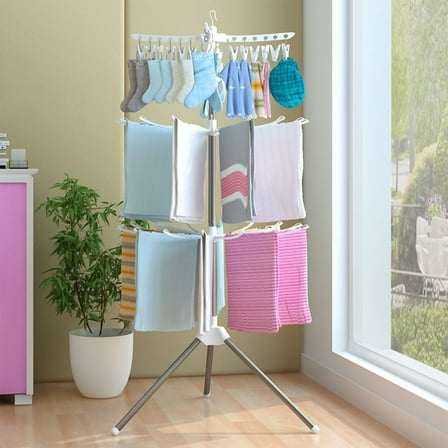 Xecvkr Foldable Clothes Drying Rack Stainless Steel Indoor Outdoor Laundry Drying Stand with 24 Pins