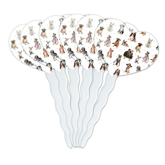 Cool Dogs in Outfits Paw Print Pattern Heart Love Cupcake Picks Toppers Decoration Set of 6