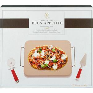 Italian Cucina Buon Appetito Silver One 4-Piece Pizza Stone Making Kit