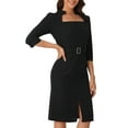 thumbnail image 4 of INSPIRE CHIC Women's Business 3/4 Sleeve Square Neck Office Pencil Dresses XS Black, 4 of 6