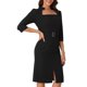 thumbnail image 4 of INSPIRE CHIC Vestido de Lápiz Midi de Oficina con Cuello Cuadrado y Manga 3/4 para Mujeres XS Negro, 4 of 6