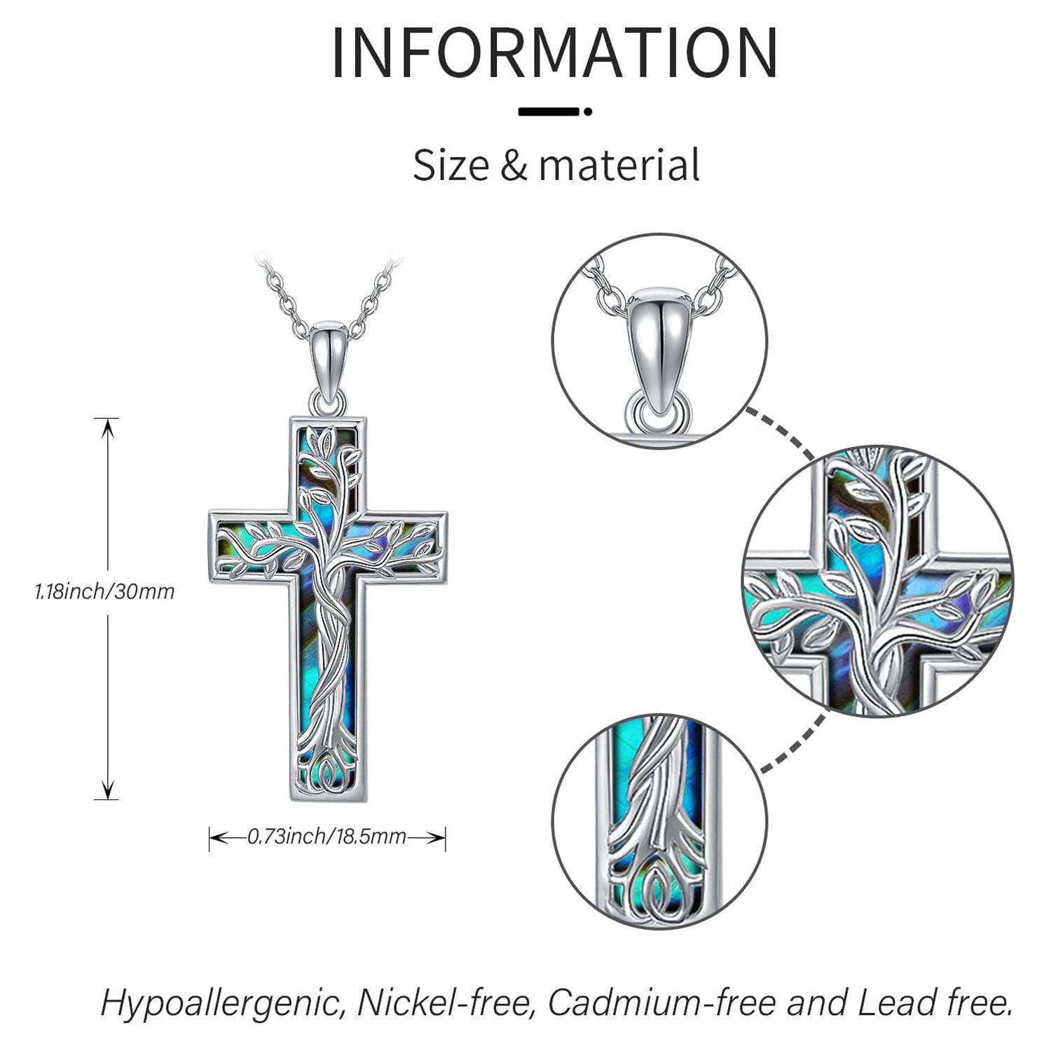 Coachuhhar Cross Necklace 925 Sterling Silver Tree of Life Necklace with Abalone Shell Pendant Necklace Cross Jewelry Gifts for Women Men