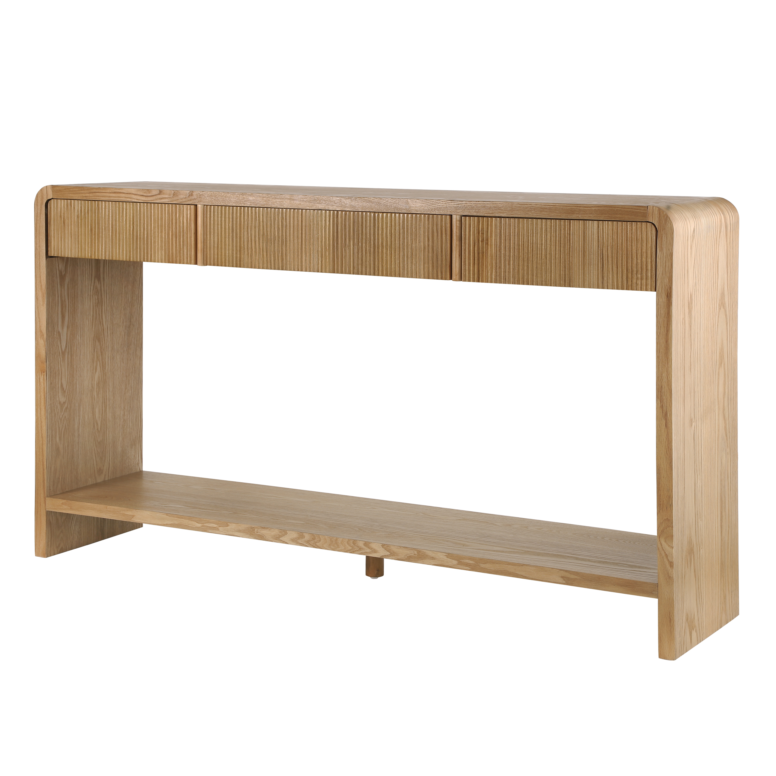 EUROCO 59" Console Table with 3 Drawers,Narrow Long Entryway Table with Round Edge Design and Bottom Shelf for Entryway Hallway Living Room,Brown