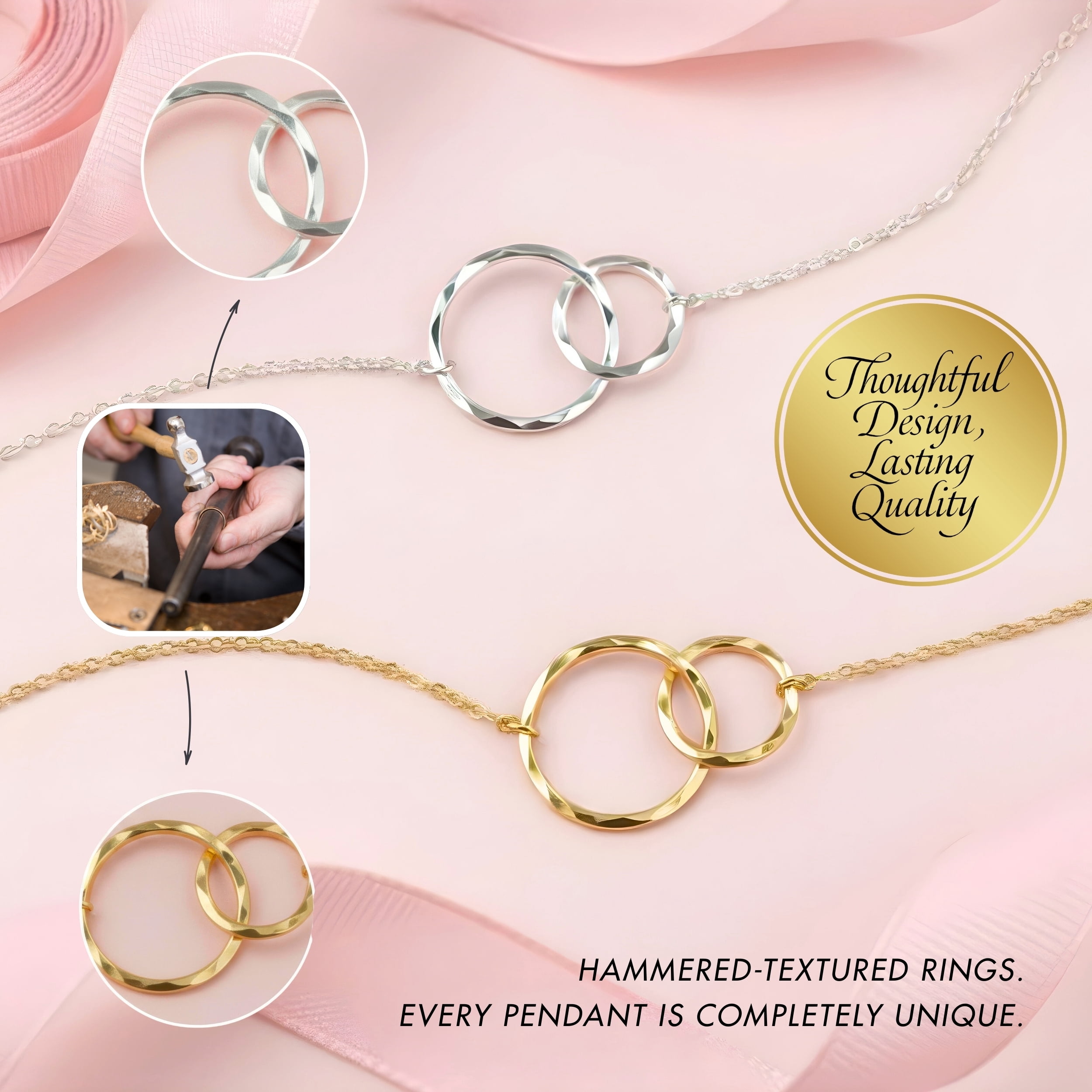 HOPE LOVE SHINE New Mom Necklace – 2 Ring Silver Gift for First Time Mom or Wife