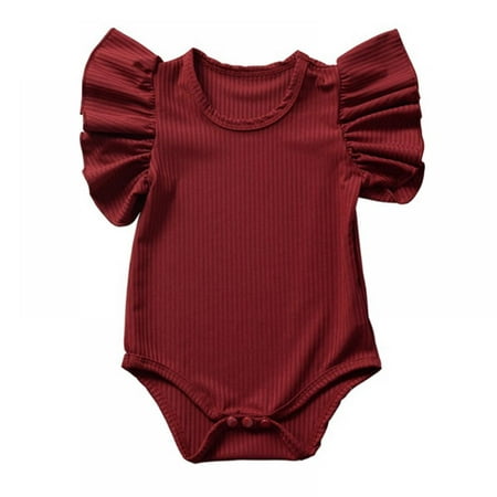 

Infant Summer Cotton Solid Flying Sleeves Knitted Romper