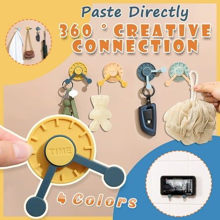 

DagobertNiko 4 Pcs Creative 360 Rotating Clock Hook Wall Punch-Free Sticker Holder