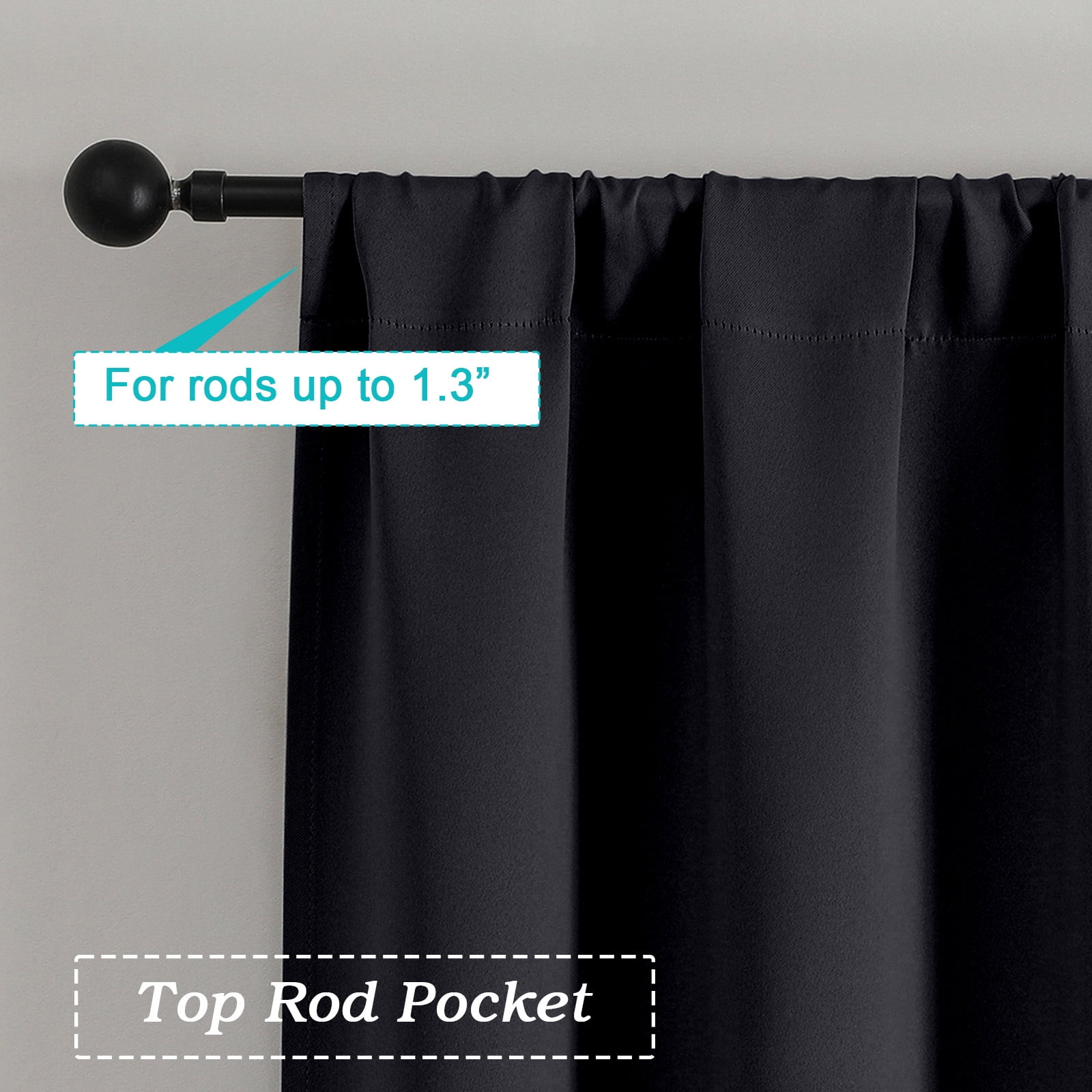 Patin SMWG Rod Pocket Blackout Curtains S2 Black 2x50x120"