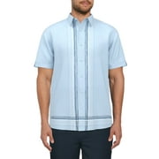 Mens Linen Blend Linear L-Shape Print Short Sleeve Shirt, up to Size 5XL