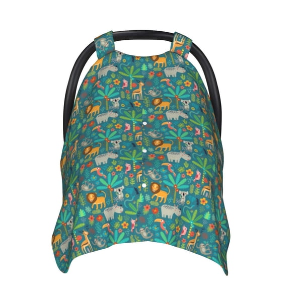 Sigee Jungle Animals Print Multi-use Stretchy Baby Car Seat Cover - Nursing Breastfeeding Canopy, Infant Stroller and High Chair Cover