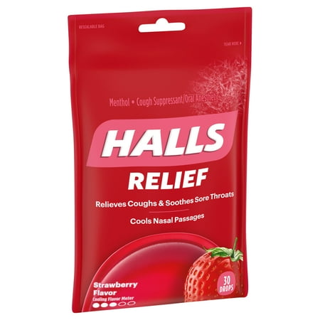 HALLS Relief Strawberry Cough Drops, 30 Drops