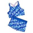 thumbnail image 4 of iEFiEL Kids Big Little Girls Floral Pattern Printed Swimwear Two Piece Tankini Set Bathing Suit Blue&Purple 10, 4 of 7
