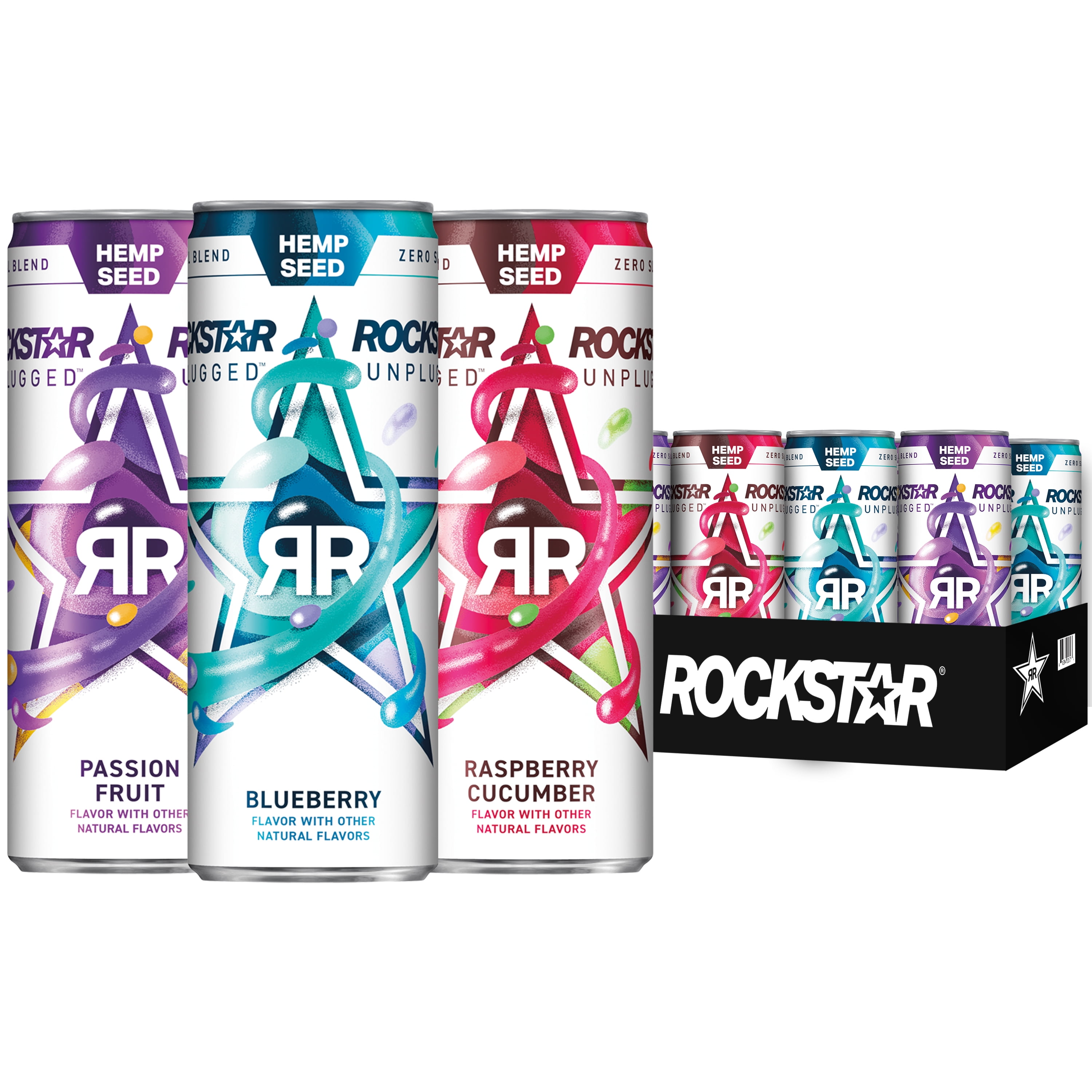 Rockstar Unplugged Energy Drink, 3 Flavor Variety Pack, 12 oz, 12 count Sleek Cans