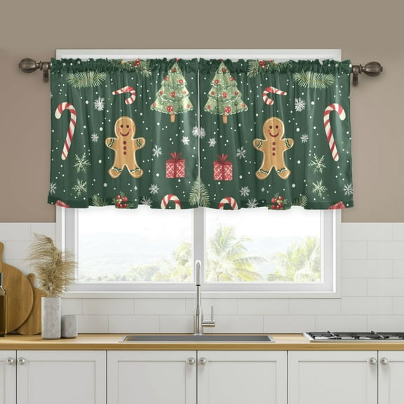 Yayeee Kitchen Curtains Tier Set of 2 Light Filtering 57"x24" Over Sink Window Panels, Christmas Gingerbread