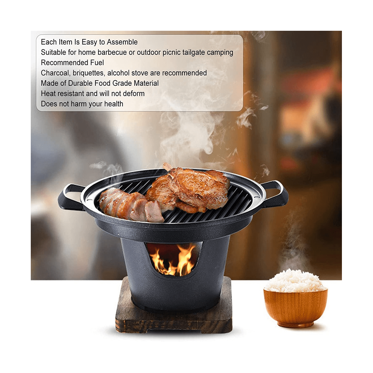 Geloo Korean Stainless Steel Charcoal Barbecue Grill Household Bbq Grill Non Stick For Home Kitchen Outdoor Garden Black