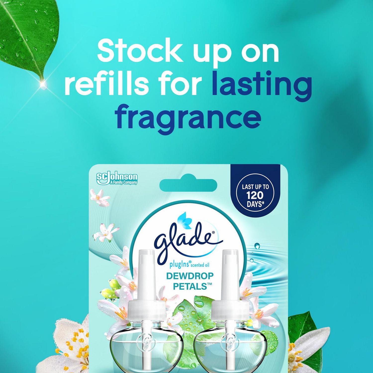 Glade Plugins® Air Freshener Oil Refill, Dewdrop Petals, 2 Refills