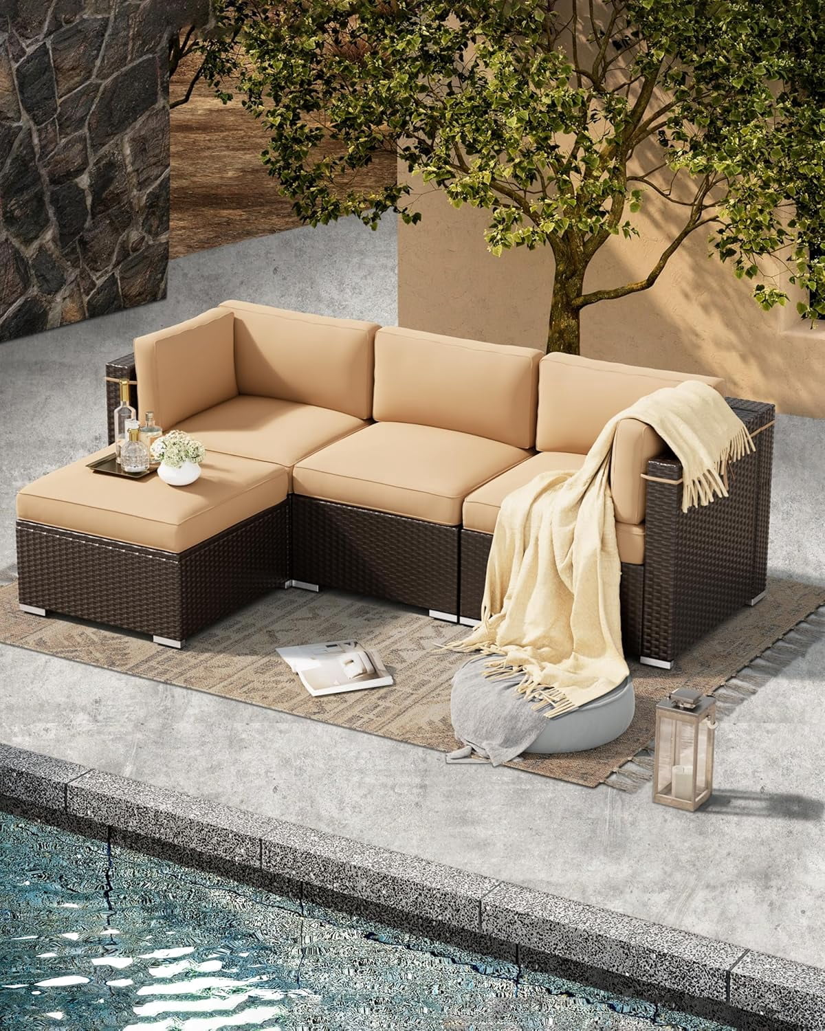 SUNCROWN 9 Piece Patio Furniture Cushions, Replacement Outdoor Cushions for 4-Seat Patio Couch, Cushions for Outdoor Sectional Sofa, Brown