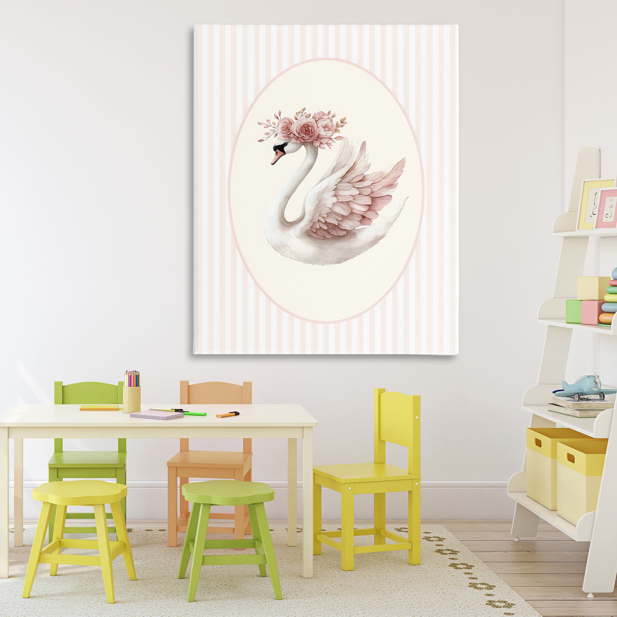 Stupell Industries Nursery Ballerina Swan Striped Canvas Wall Art, design by LSR Design Studio
