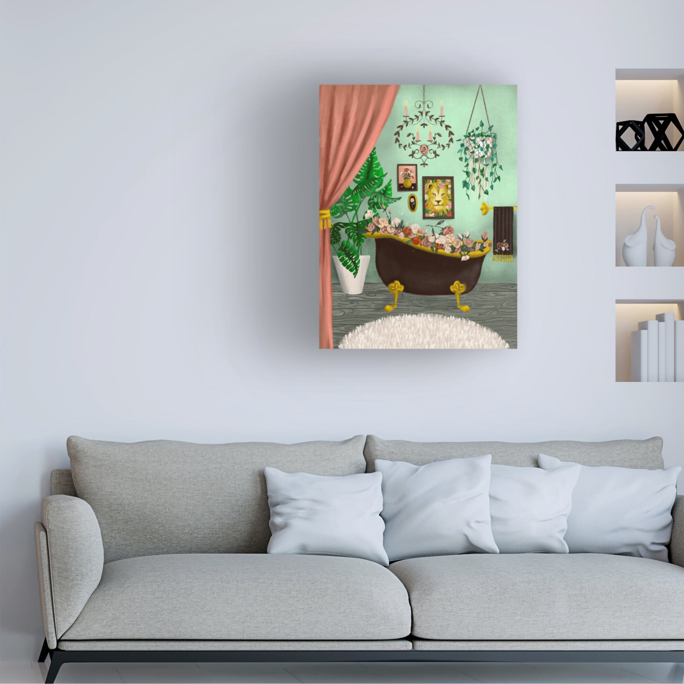 Canvas Wall Art - Christine Rotolo 'Fancy Rose Bathroom' Wall Art for Living Room, Bedroom, or Office Décor by Trademark Fine Art - 18 x 24 Inches