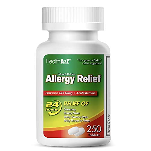 HealthA2Z Allergy Relief, All Day Allergy, Cetirizine HCL 10mg, 250