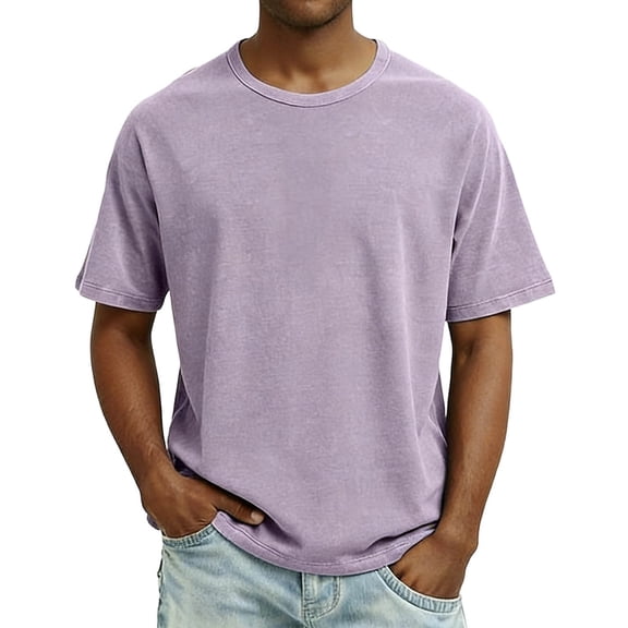 YUGYXL Mens Oversized T Shirts Vintage Cotton Heavyweight Loose Fit Tees Shirts Unisex Basic Tops for Men Women Purple XL