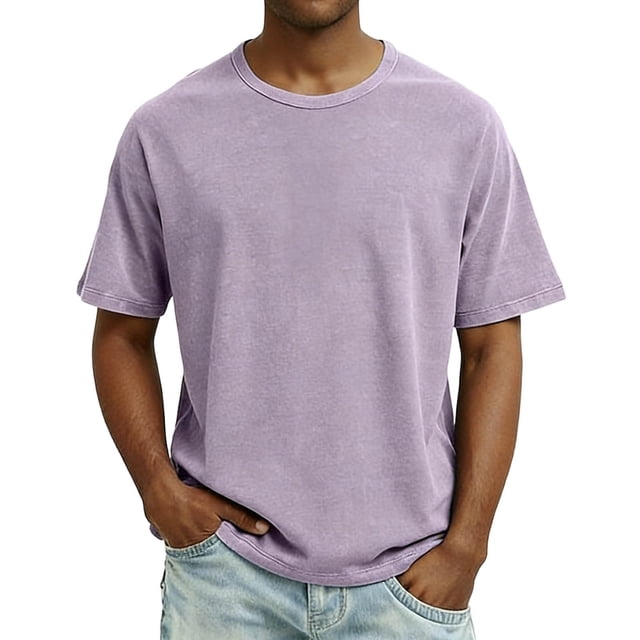 Manga Corta de Verano Tops de los Hombres Corbata Tinte Lavado Cuello Redondo Camiseta, Suéter Vintage Casual Suave Transpirable Tee para el Uso Diario