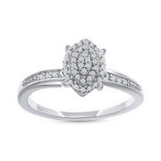 AFFY 14K White Gold over Sterling Silver 0.03CT Natural Diamond Cluster Ring Jewelry for Womens-4