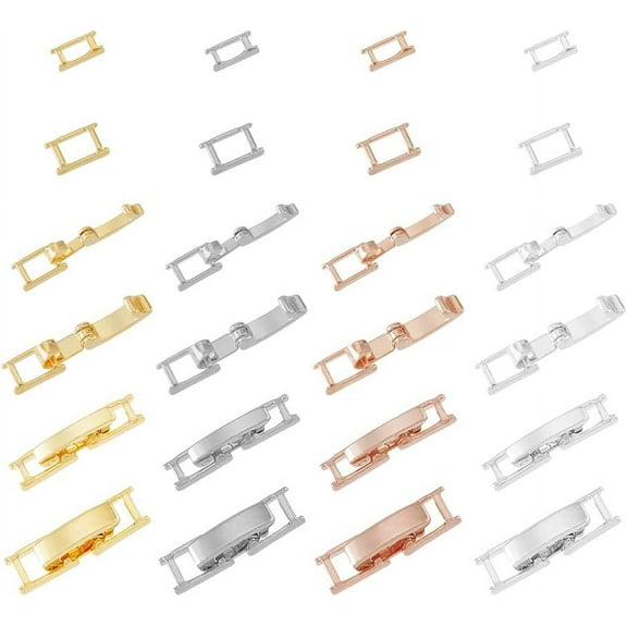 32Pcs 4 Colors Fold Over Clasps 2 Sizes Brass Bracelet Necklace Jewelry Extender Foldover Extension Clasps Closure End Caps Gold 3.5mm/4.5mm Wide