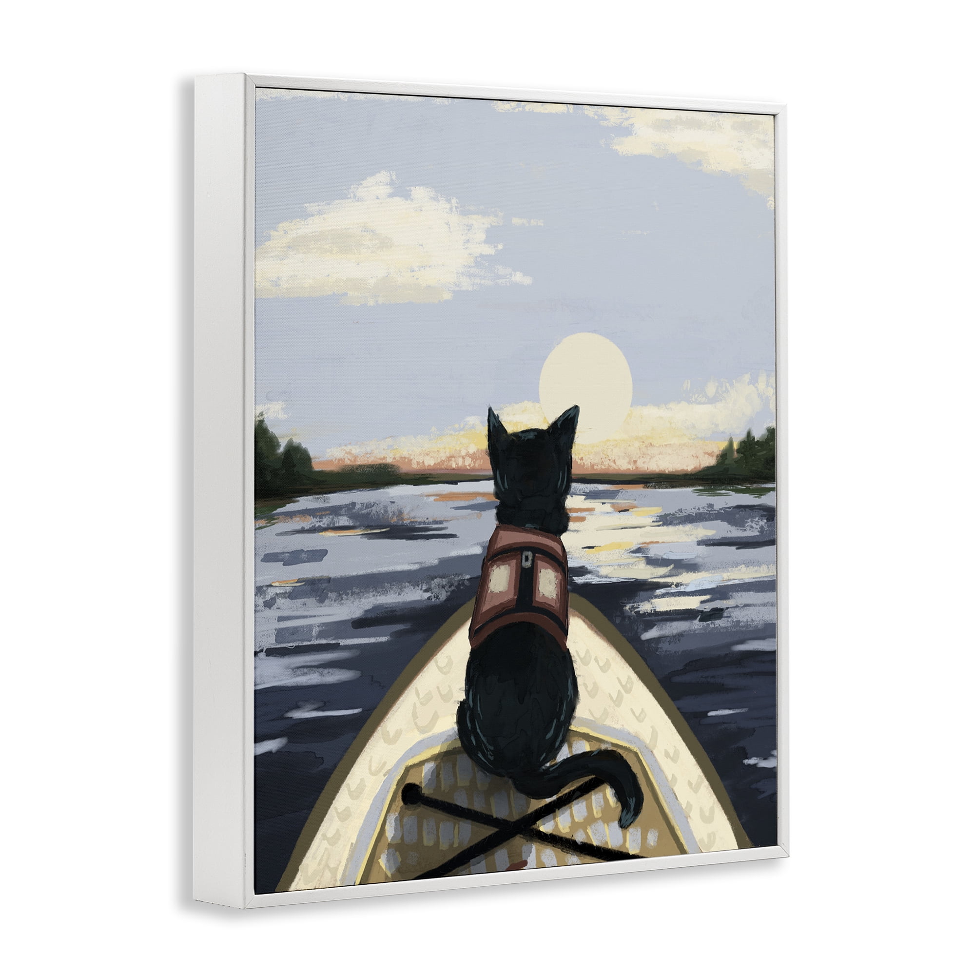 Stupell Industries Peaceful Cat Viewing Lake White Framed Giclee Art, design by Denise Bartkus