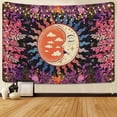 thumbnail image 4 of Tapiz de flores y luna para dormitorio, tapiz floral de plantas, tapiz Retro estético para sala de estar, colgante de pared para dormitorio, 4 of 5