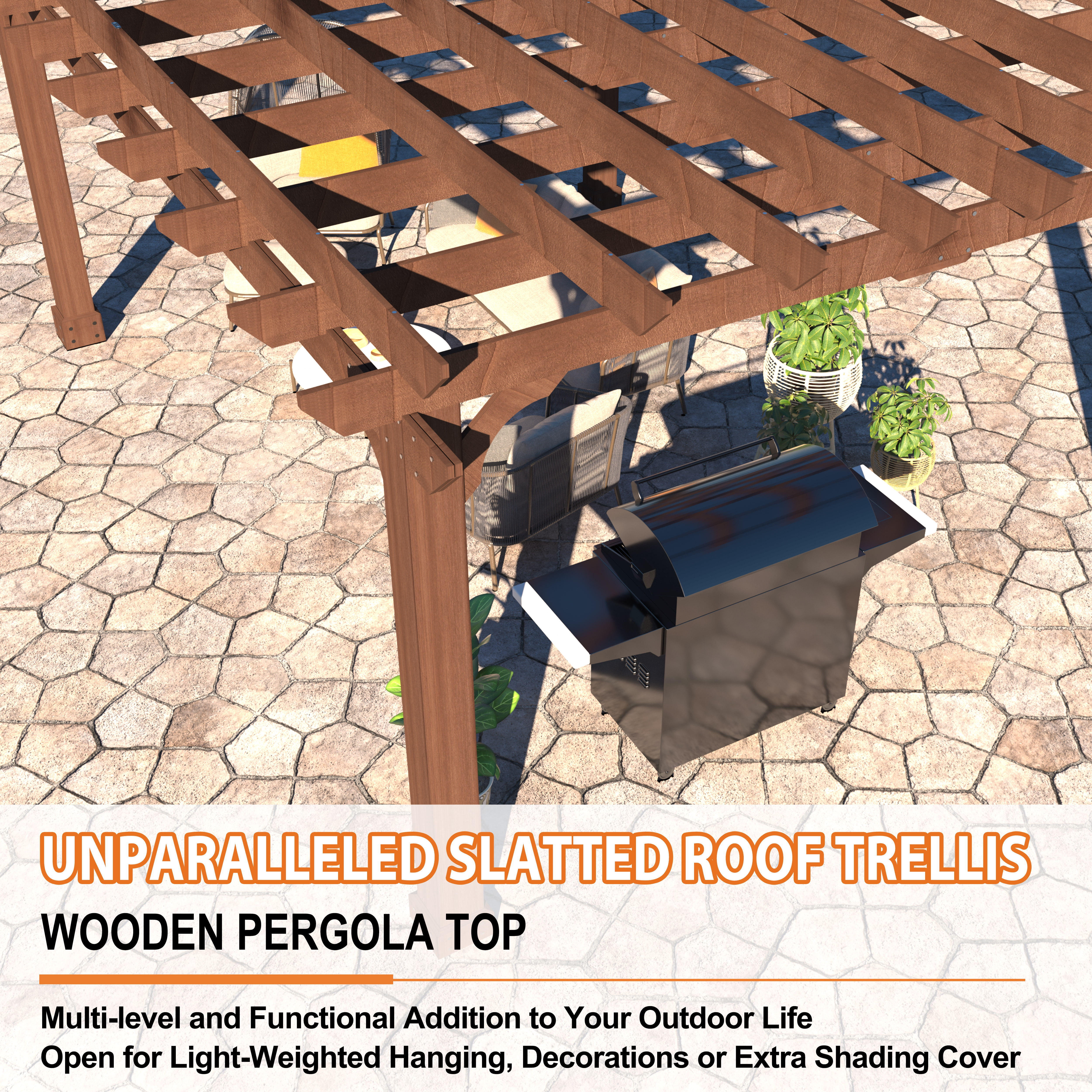 VEIKOUS 12' X 16' Outdoor Cedar Wood Pergola w/ Unparalleled