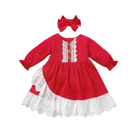 

Zlekejiko Baby Girls Cotton Lace Autumn Long Sleeve Princess Dress Headbands Set Clothes
