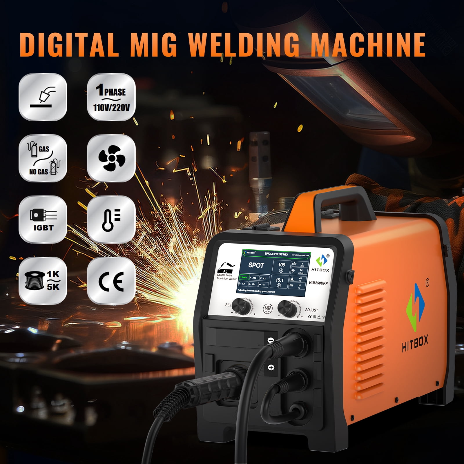 HITBOX 6 in 1 Aluminum MIG Welder, 200Amp Dual Pulse MIG Welder 110/220V, Gas /Gasless MIG Lift TIG MMA Stick Welder Machine