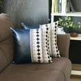 thumbnail image 3 of Boho Set of 2 Handcrafted Decorative Throw Pillow Cover Vegan Faux Leather Geometric 17" x 17" Navy Blue & Ivory Square for Couch, Bedding, 3 of 3