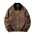 thumbnail image 2 of Maoxin Men's Coats Men's Vintage Motorcycle Corduroy Solid Color Zipper Pocket Long Sleeved Casual Jacket Coffee 2XL, 2 of 6