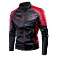 thumbnail image 1 of JFBUJC Men Motorcycle Leather Jacket Stand Collar Vintage Zipper Biker Coat Racer Outerwear, 1 of 5