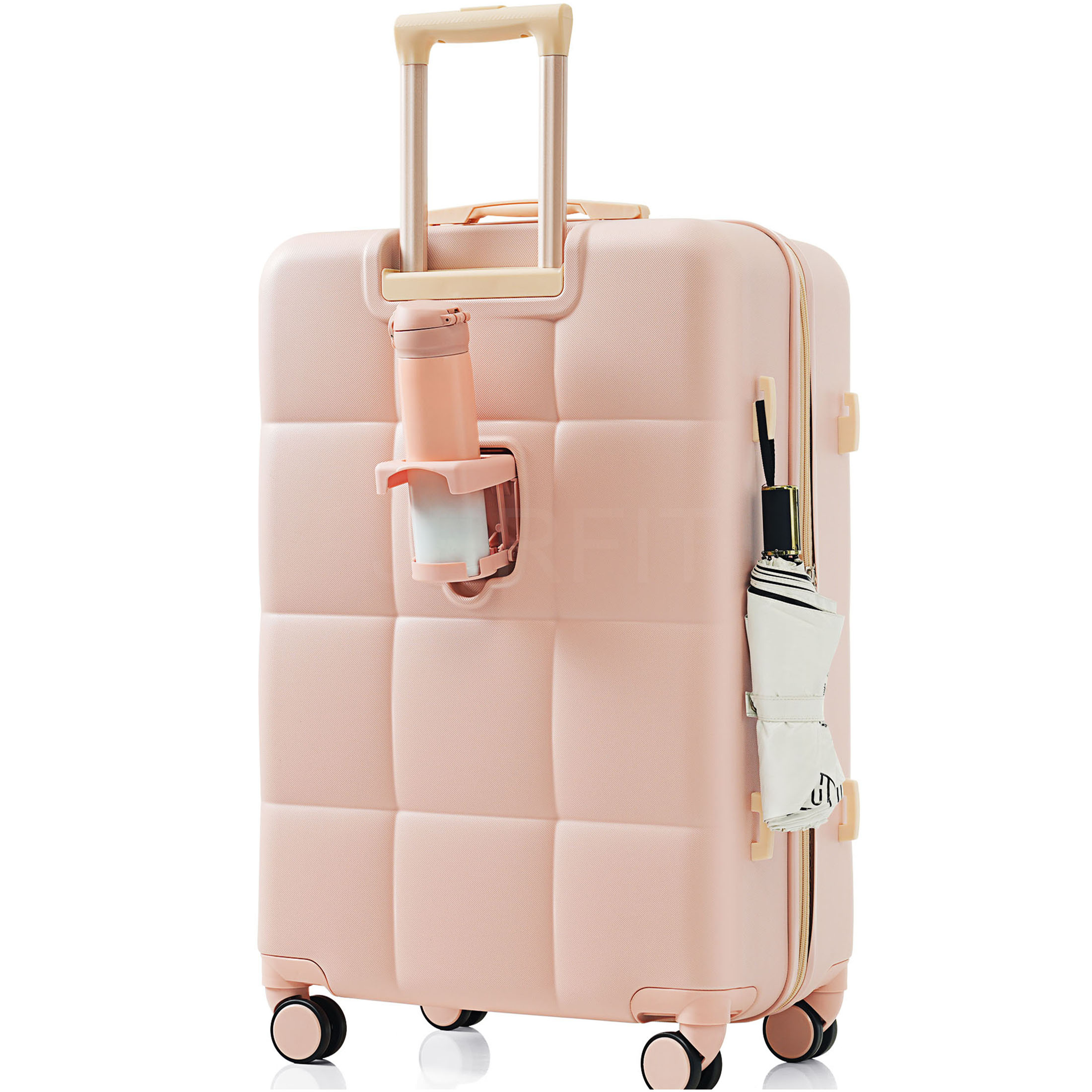 JERFIT 3-Piece Pink ABS Hard Shell Spinner Luggage Set with Cup Holder, TSA Lock & Scratch-Resistant Textured Finish