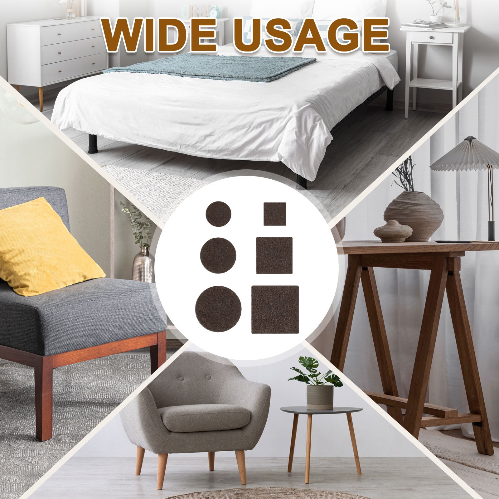 104Pcs Felt Furniture Pads, Square Furniture Feet Wood Floor Protectors Self Adhesive for Protecting Hardwood Floors, Table Legs and Chair Legs, Dark Brown