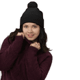 thumbnail image 4 of Sportsman Unisex 12" Pom-Pom Cuffed Beanie, Acrylic Lined Striped Speckled Hat for Winter, (One Size Black), 4 of 5