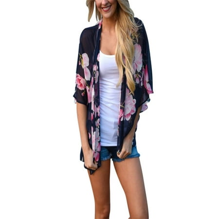 Kimono Wrap Top - Big Savings/Clearance, EFINNY Women Loose Floral Boho Blouse Summer Chiffon Shawl Kimono Cardigan Tops