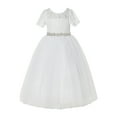 thumbnail image 2 of Ekidsbridal Girl Bridesmaid Flower Girl Dress - Ivory Short Sleeves Lace Tulle with Rhinestone Ribbon LG2R2-A (Size: 2-12), 2 of 3