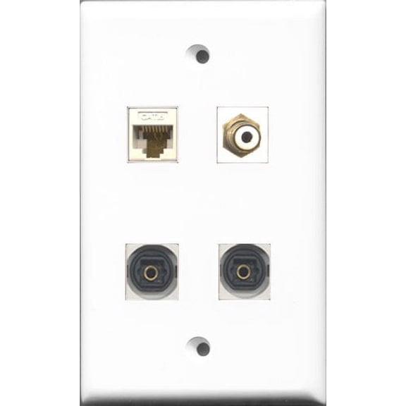 RiteAV 1 Port RCA White 2 Port Toslink and 1 Port Cat6 Ethernet White Wall Plate