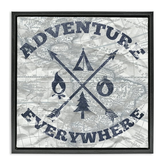 Stupell Industries Adventure Everywhere Phrase Text & Numbers Painting Black Floater Framed Canvas Art Print Wall Art, 18 x 18
