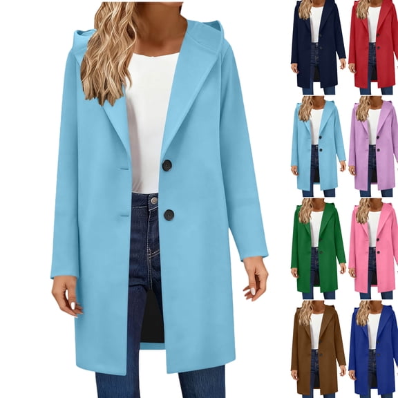 Gamivast Pea Coats for Women Winter Classic Lapel Collar Single Breasted Hooded Trench Coat Wool Long Sleeve Overcoat Casual Work Solid Jackets Fall Fashion Outfits