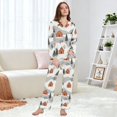 thumbnail image 6 of FORMRS Womens Pajama Set Long Sleeve Top and Pants with Pockets Soft Comfy Lounge Sleepwear, Sizes S-2XL, Orange Cartoon Houses, 6 of 7