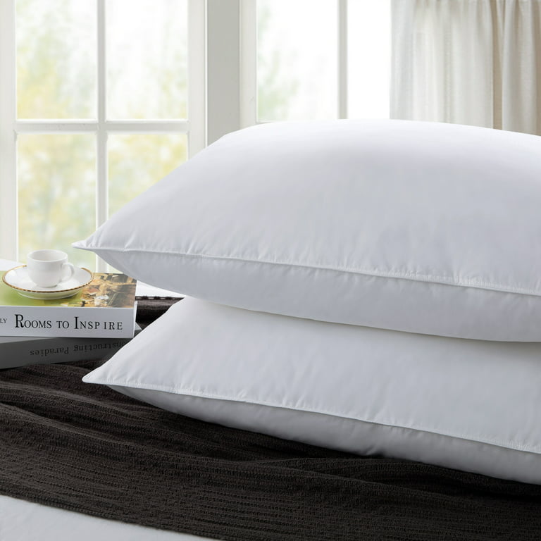 Pack of 2 White Feather Down 4-Layer Bed Pillows for Side & Back